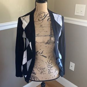 J Crew Argyle Black & Cream Sweater Button UP XS